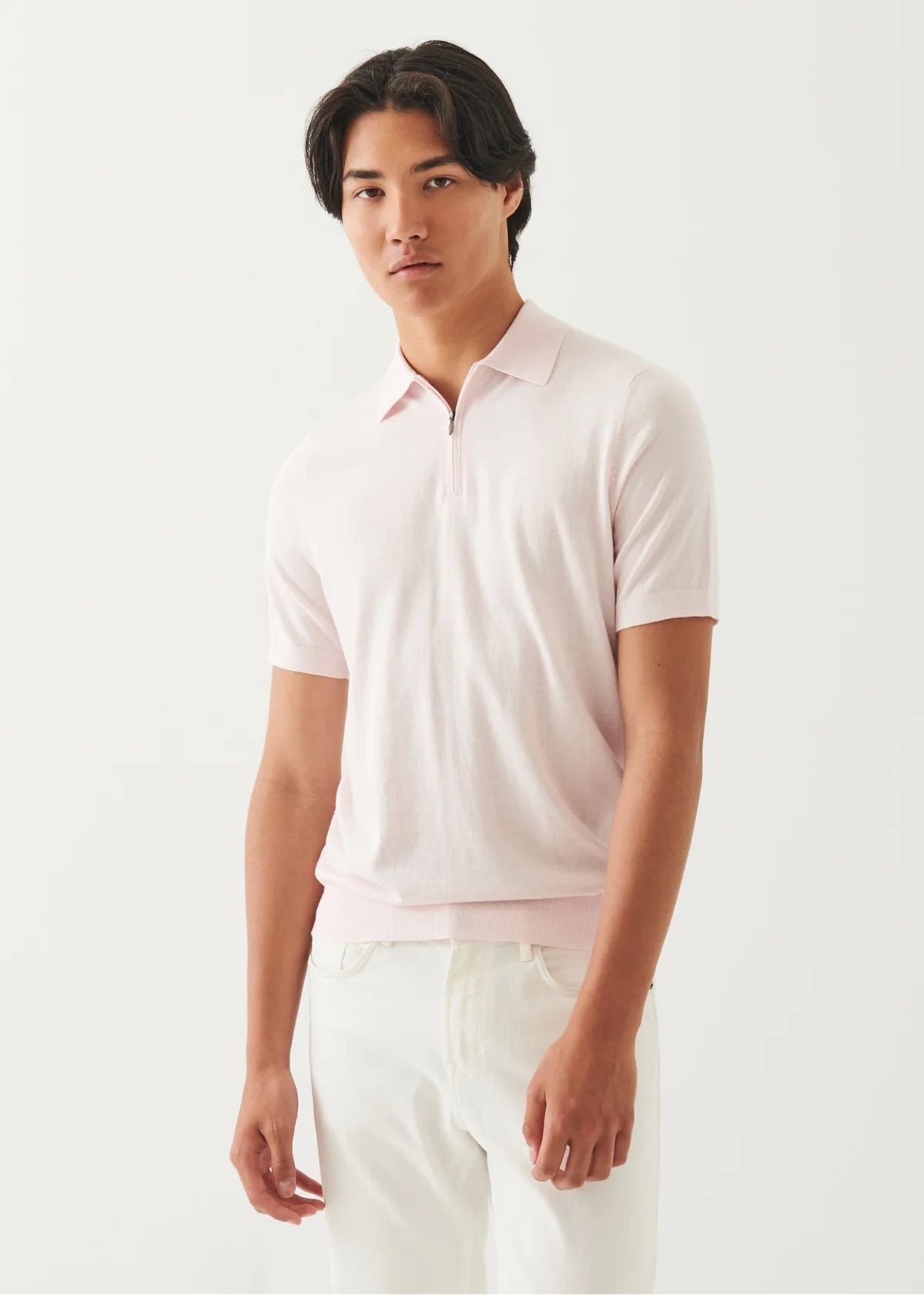Cotton Cashmere Quarter Zip Polo in Tulip
