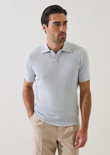 Cotton Blend Drop Needle Polo in Pale Blue