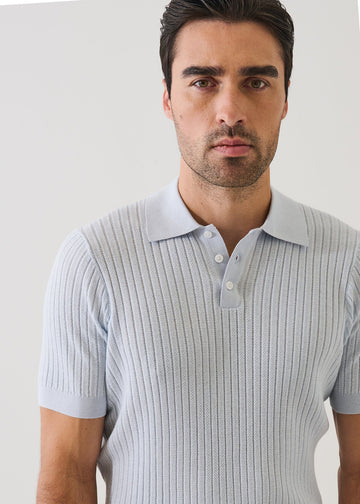 Cotton Blend Drop Needle Polo in Pale Blue