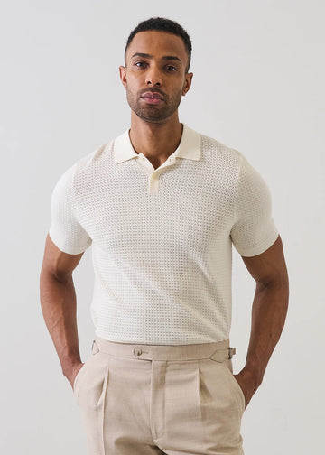 Honeycomb Stitch Polo in Off White