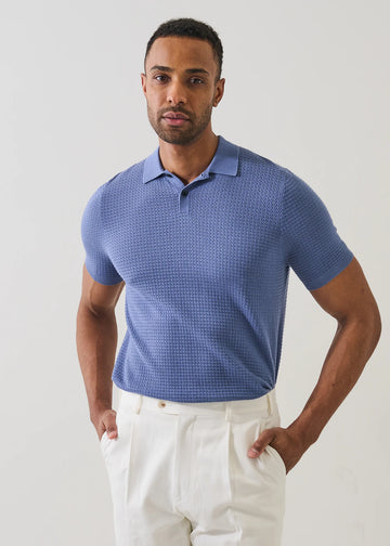 Honeycomb Stitch Polo in Dusky Blue