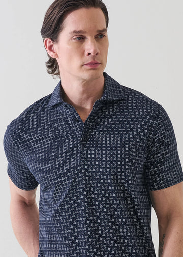 Micro Geometric Print Polo in Midnight