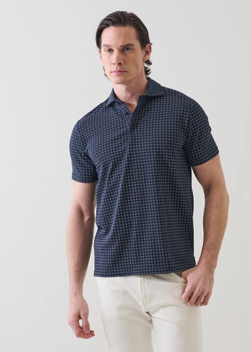 Micro Geometric Print Polo in Midnight