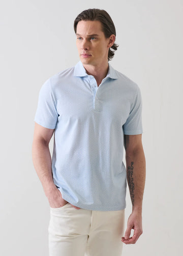 Micro Geometric Print Polo in Blue Ice