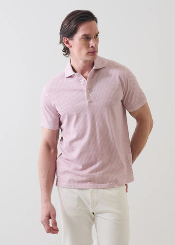 Micro Geometric Print Polo in Dusty Pink