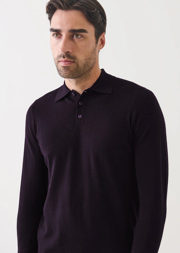 Extra-Fine Merino Button Polo in Blackcurrant