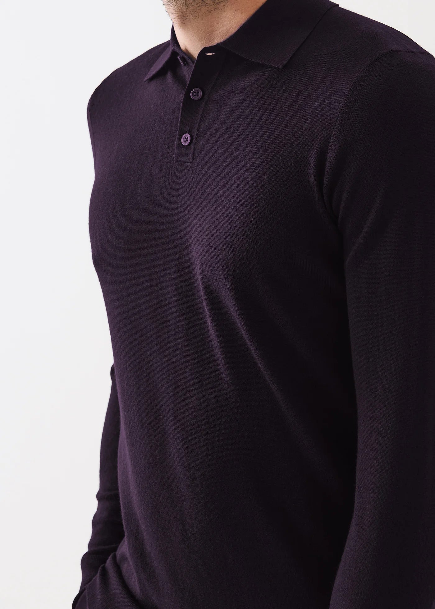 Extra-Fine Merino Button Polo in Blackcurrant