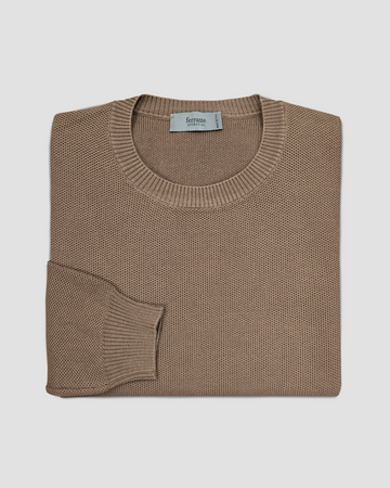 Cotton Crew Neck Sweater in Cognac