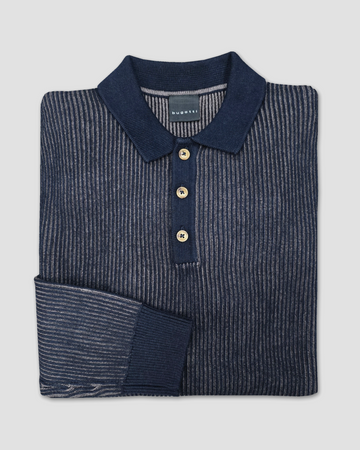 Cotton Cashmere Knit Polo in Navy