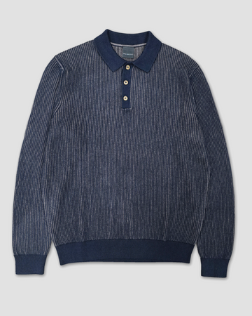 Cotton Cashmere Knit Polo in Navy