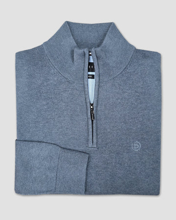 Cotton Jersey 1/4 Zip Pullover in Steel Blue