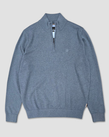 Cotton Jersey 1/4 Zip Pullover in Steel Blue