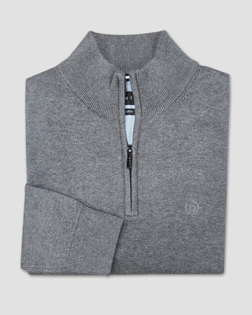 Cotton Jersey 1/4 Zip Pullover in Grey