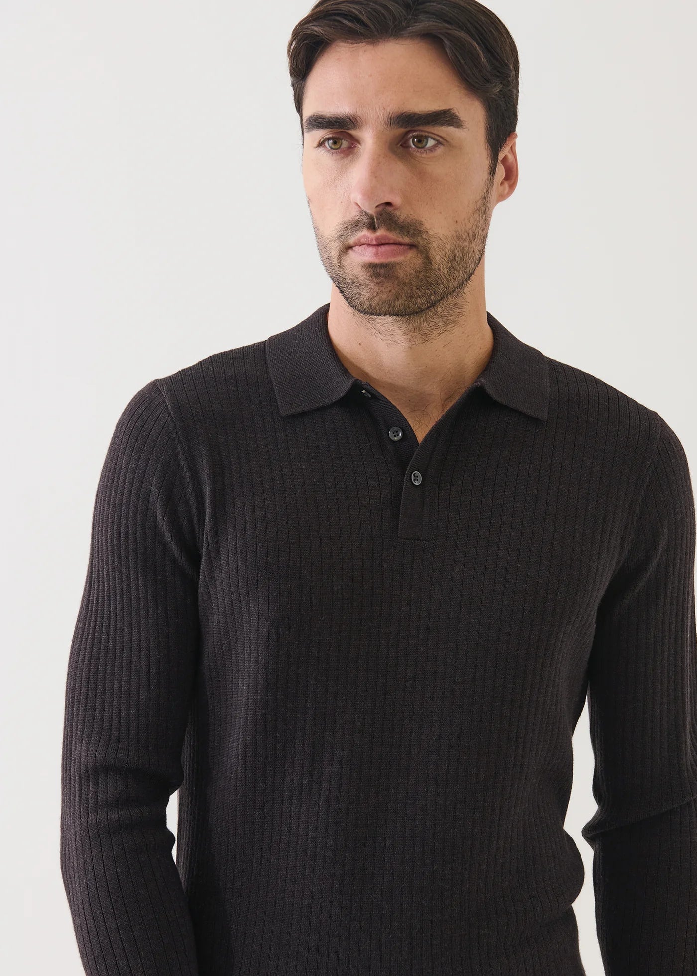 Merino Wide Ribbed Polo in Brownie