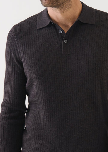 Merino Wide Ribbed Polo in Brownie
