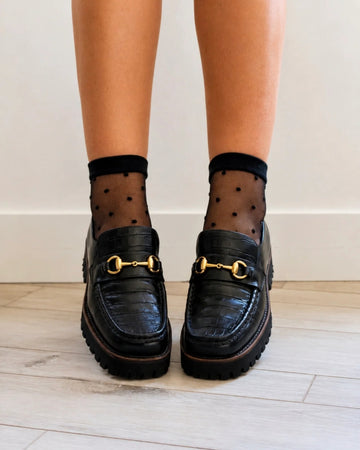 Sheer Dot Socks in Noir