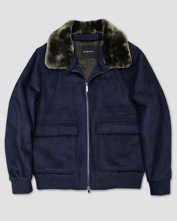 Full Zip Wool Blend Jacket in Navy
