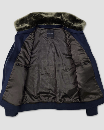Full Zip Wool Blend Jacket in Navy
