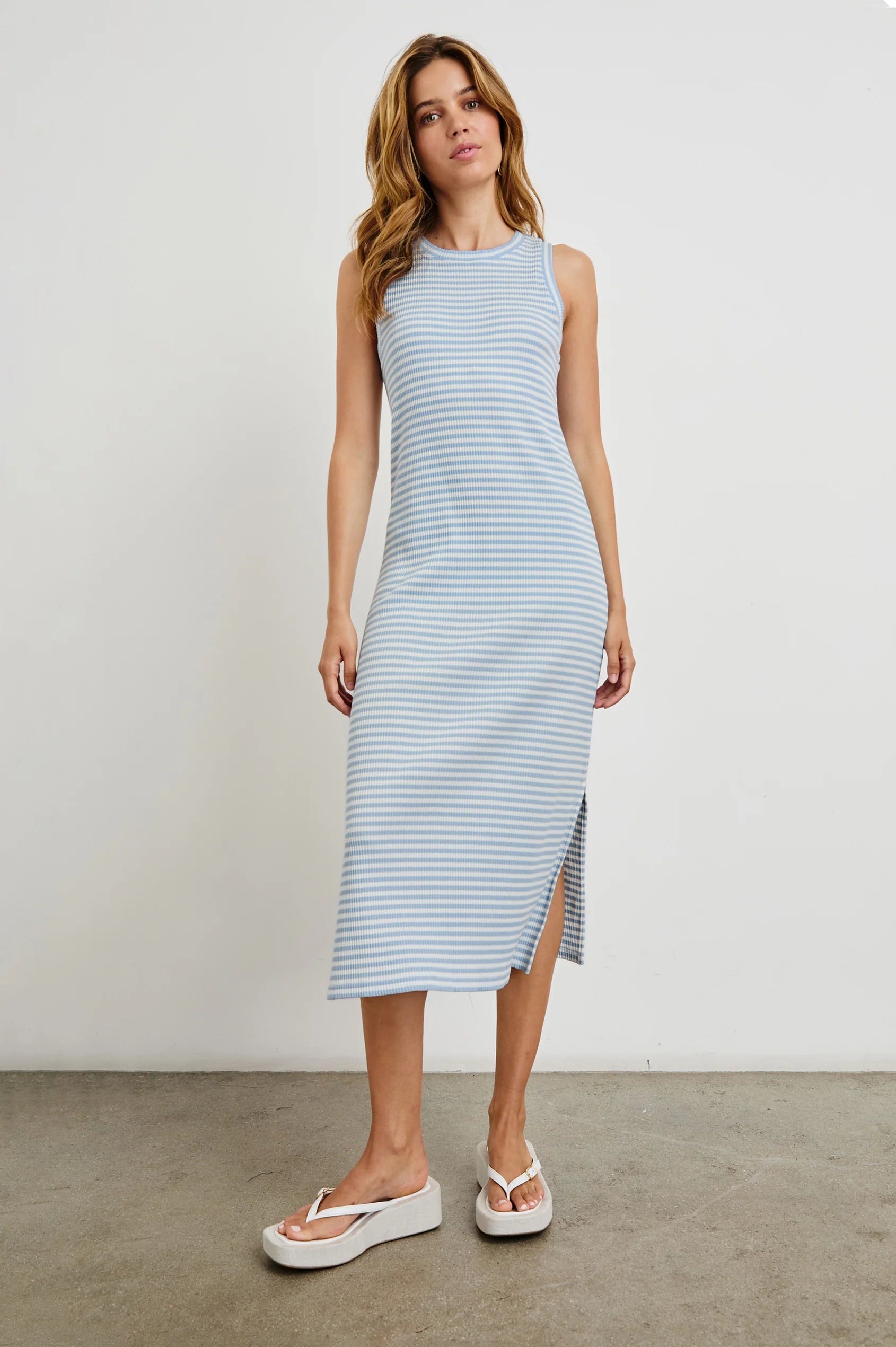 The Tank Dress in Chambray Blue Stripe