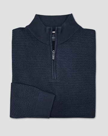 1/4 /Zip Textured Cotton Pullover in Navy