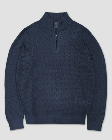 1/4 /Zip Textured Cotton Pullover in Navy