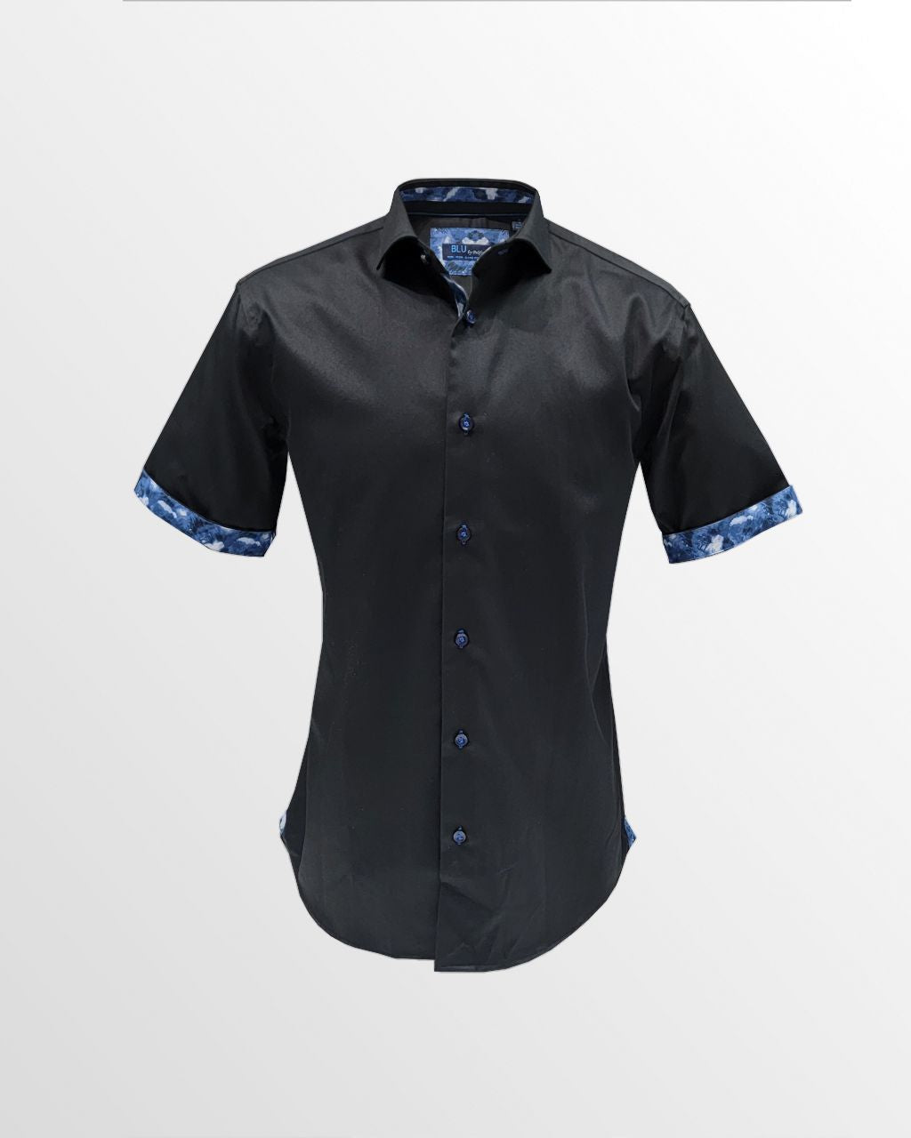 Polifroni Blu Short Sleeve Sport Shirt Black with Floral Contrast