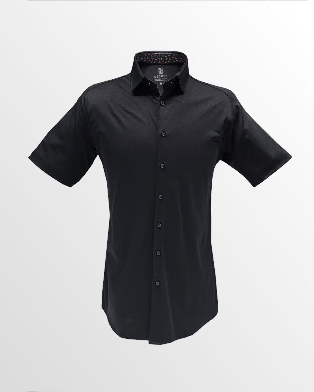 Desoto Short Sleeve Jersey Shirt in Black with Contrast Collar