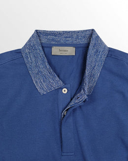 Ferrante Polo in Blue with Knit Contrast Collar