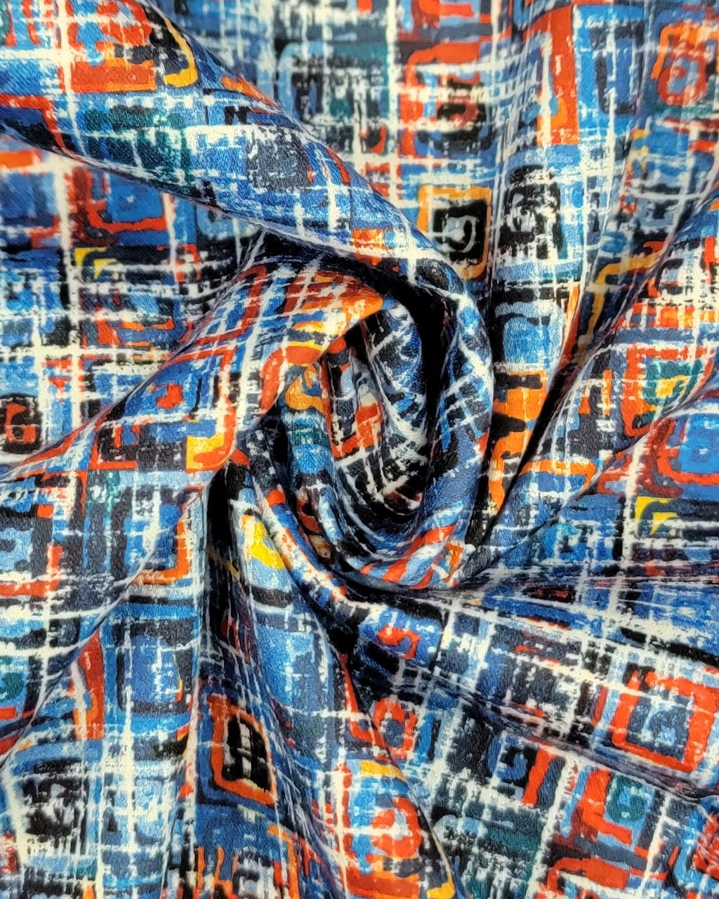 7 Downie St. Short Sleeve Sport Shirt in Blue/Orange Squares