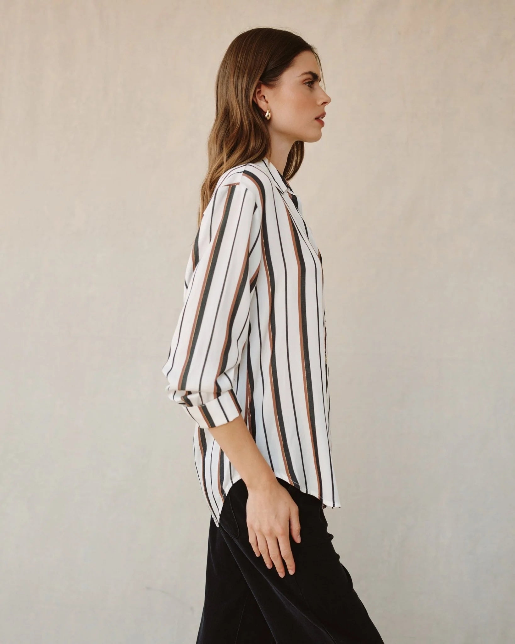 Button Down Boyfriend Shirt in Autumn Lurex Stripe