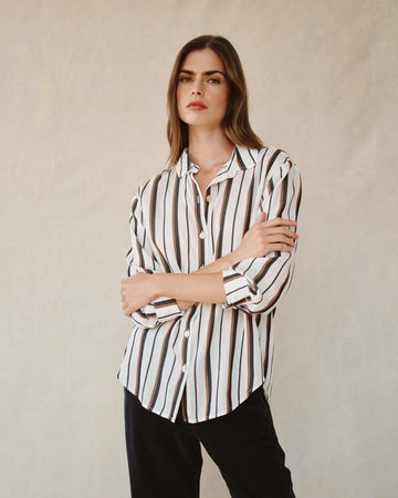 Button Down Boyfriend Shirt in Autumn Lurex Stripe
