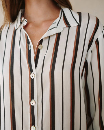 Button Down Boyfriend Shirt in Autumn Lurex Stripe