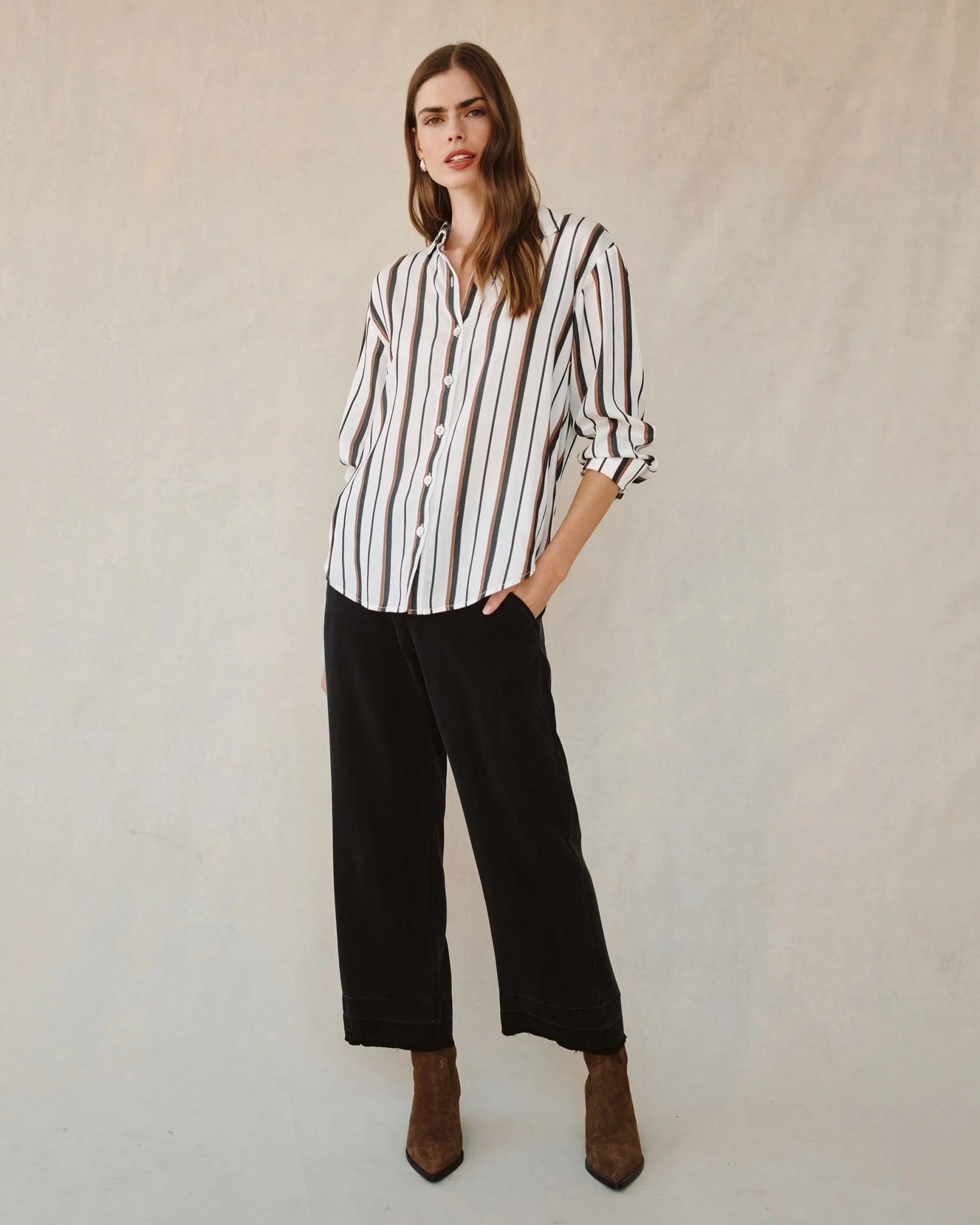 Button Down Boyfriend Shirt in Autumn Lurex Stripe