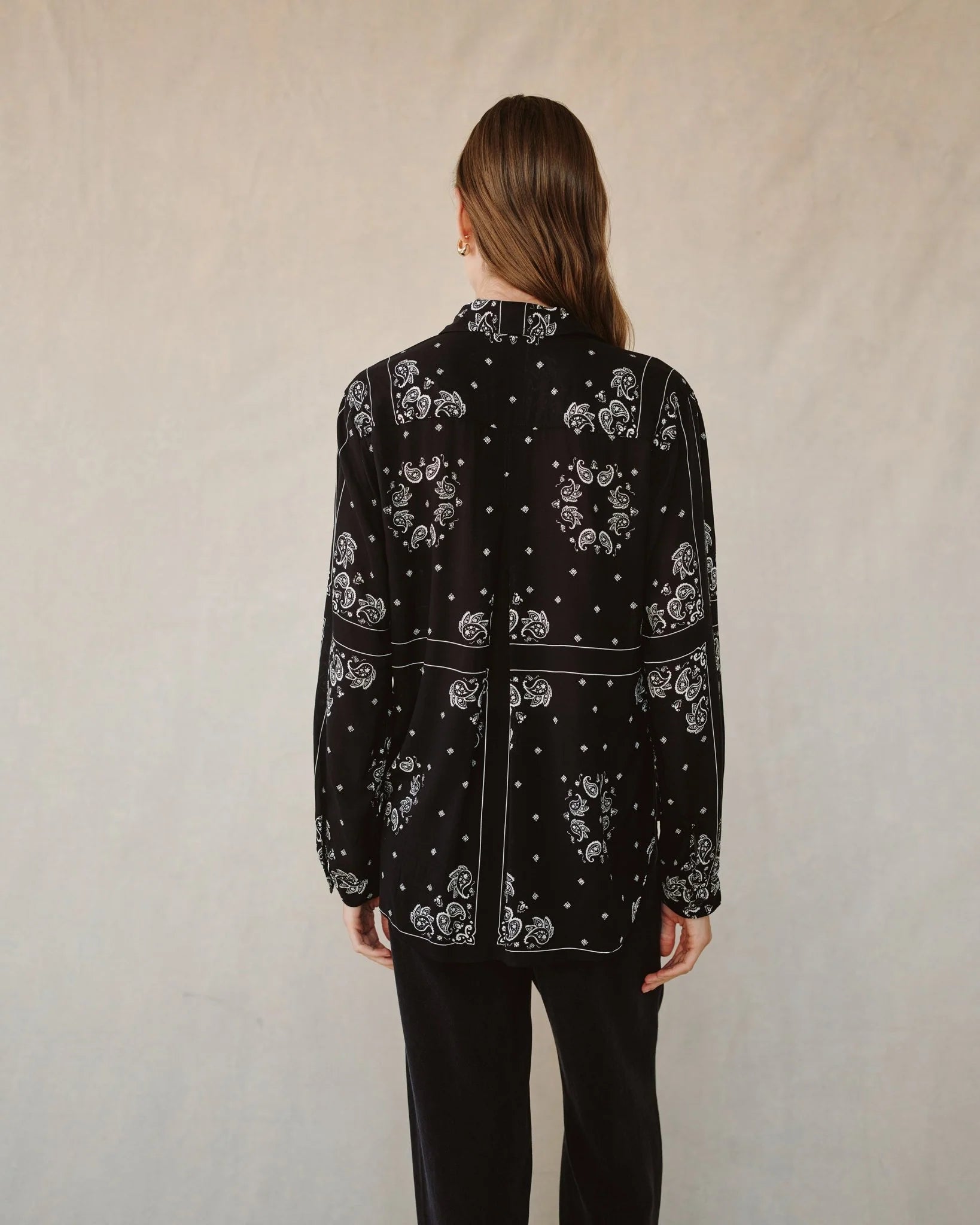 Button Down Blouse in Black Bandana Print