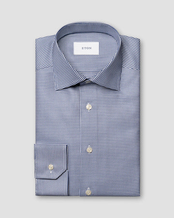 Houndstooth King Twill Dress Shirt in Blue
