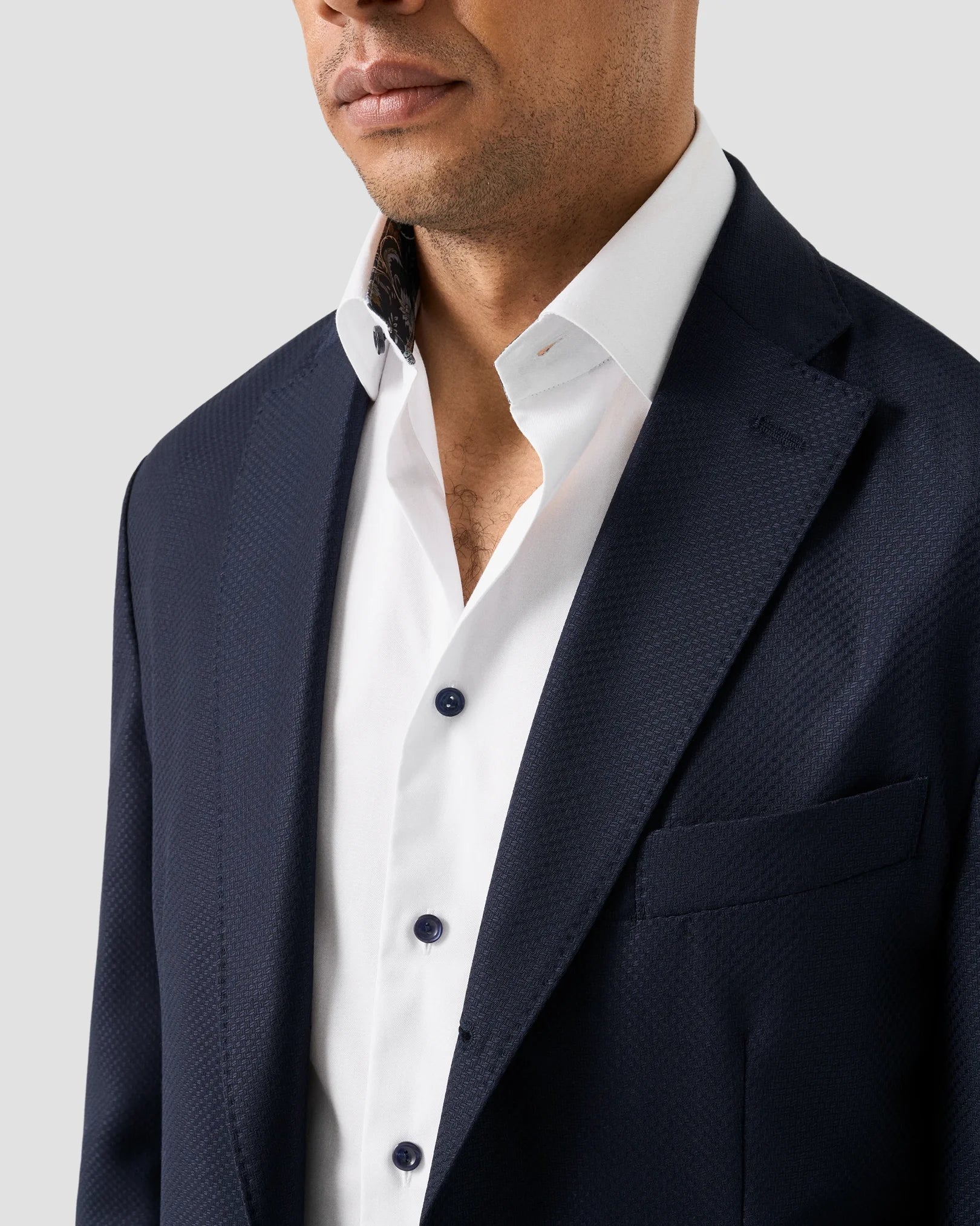 Signature Twill Dress Shirt in White with Feature Navy Floral Contrast