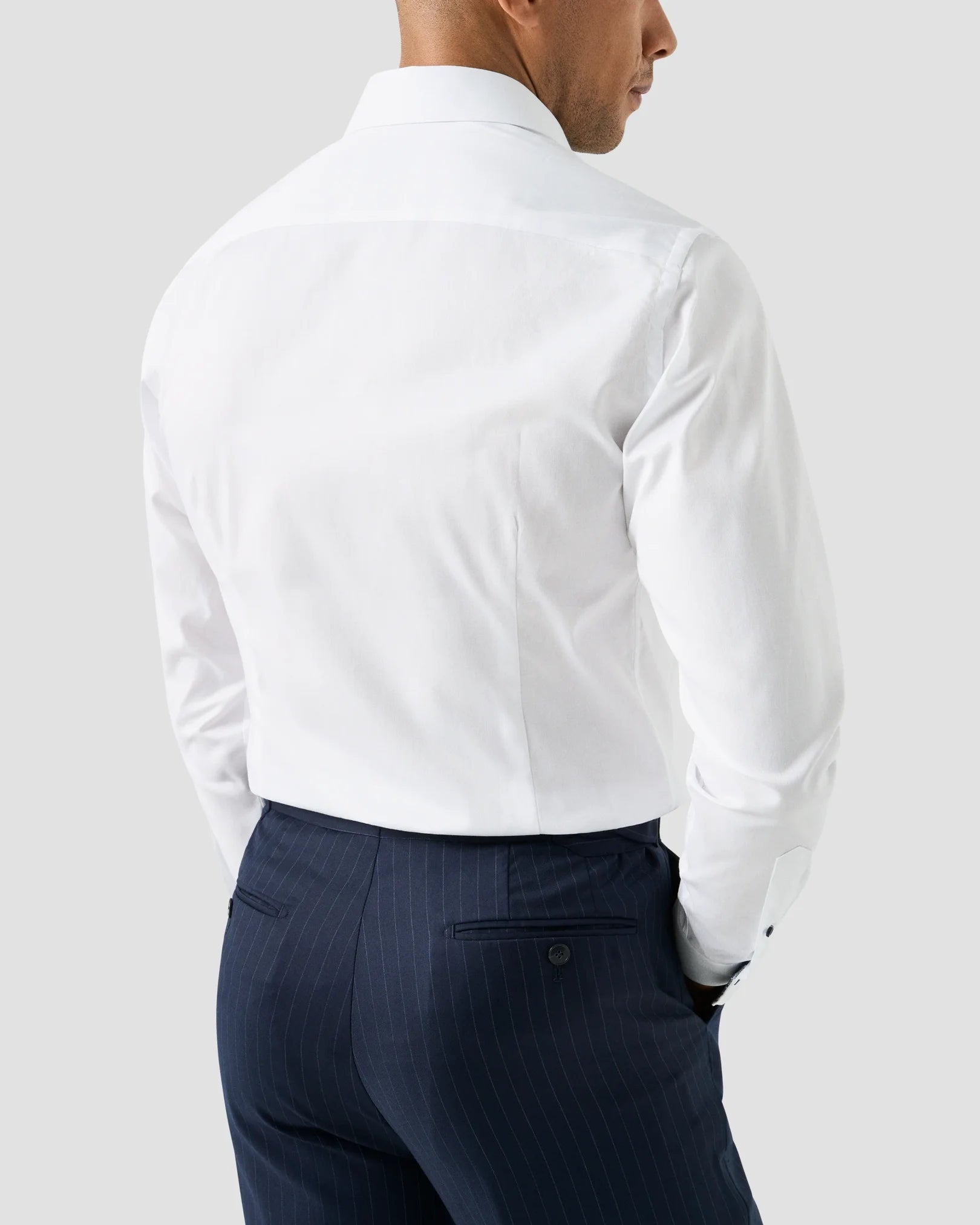 Signature Twill Dress Shirt in White with Feature Navy Floral Contrast