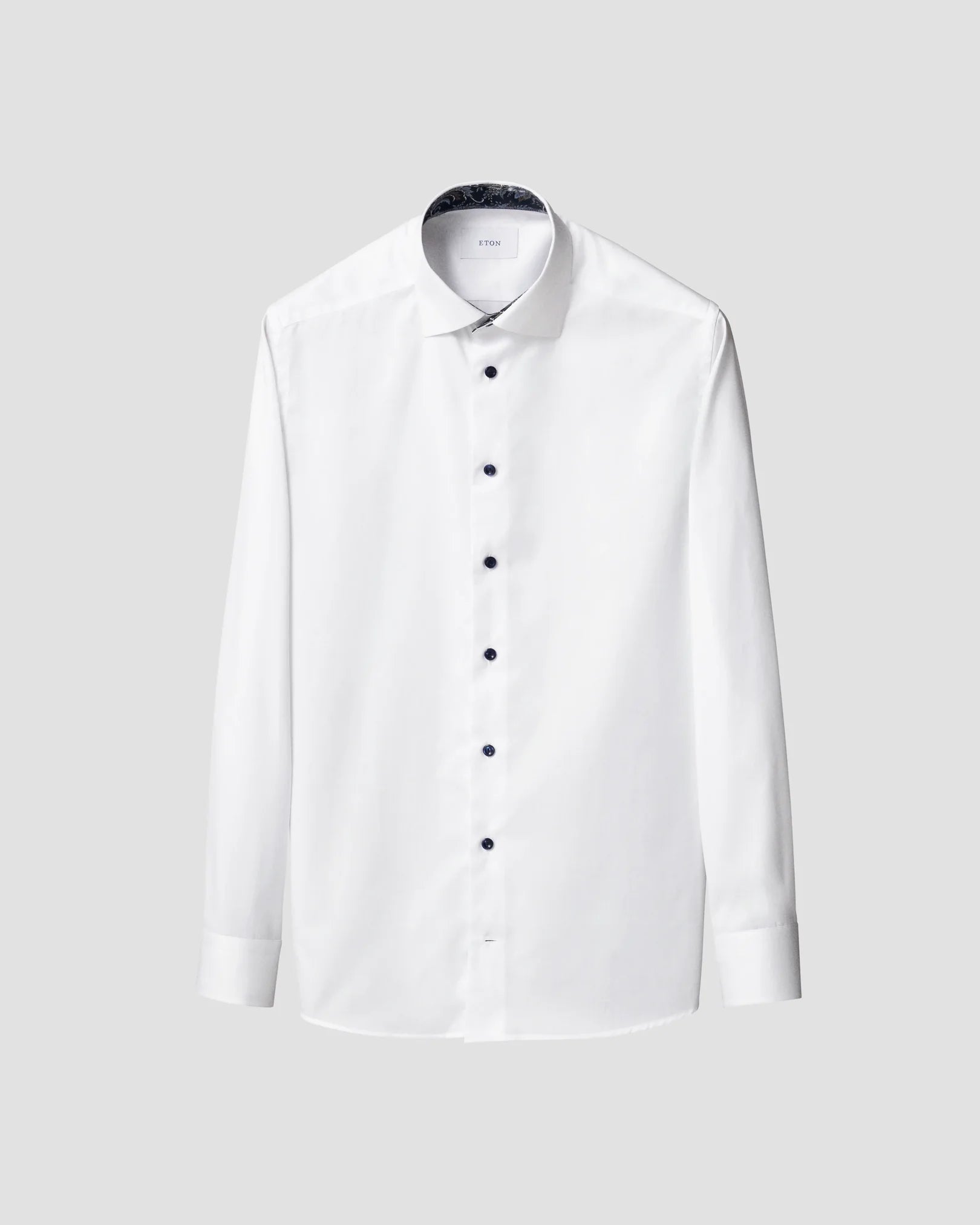 Signature Twill Dress Shirt in White with Feature Navy Floral Contrast