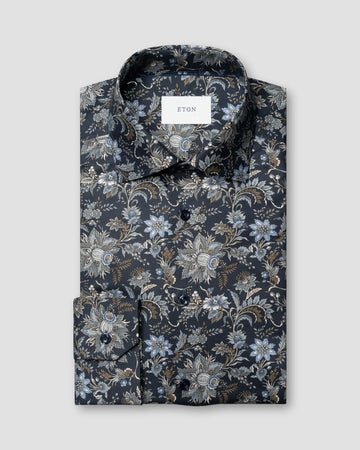 Signature Twill Dress Shirt in Blue Feature Floral Print