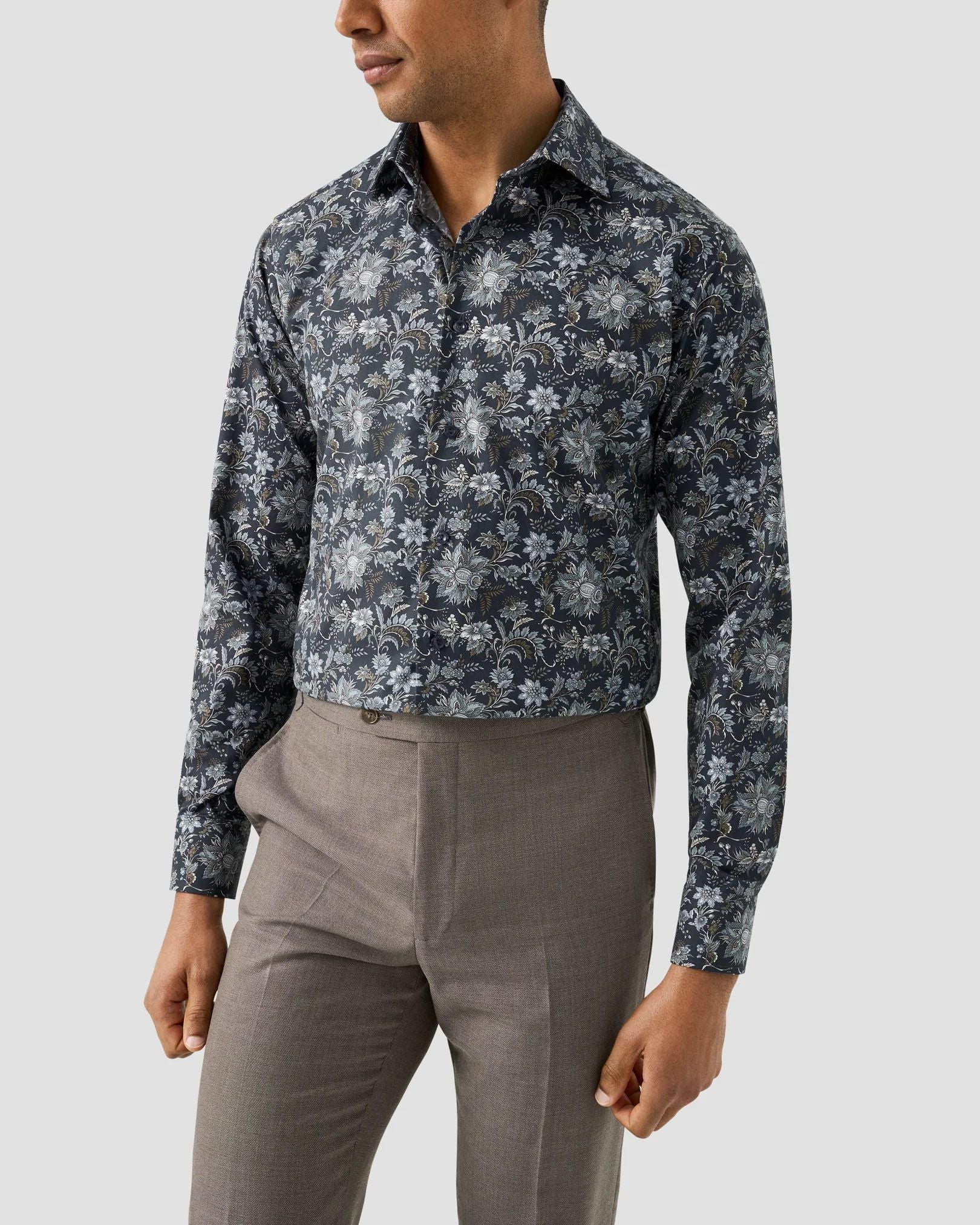 Signature Twill Dress Shirt in Blue Feature Floral Print