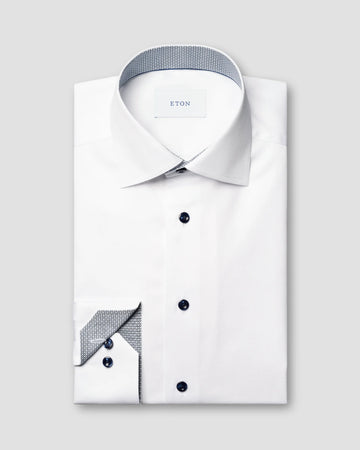 Signature Twill Dress Shirt in White with Geometric Effect