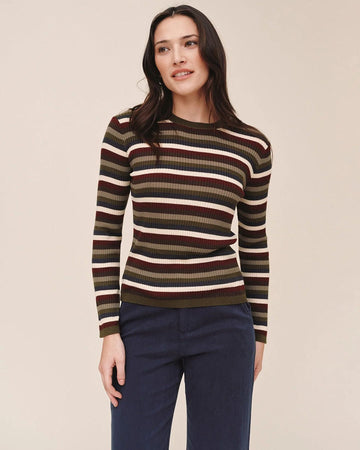 Long Sleeve Crew Tee in Harvest Stripe