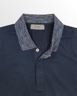 Ferrante Polo in Navy with Knit Contrast Collar
