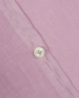 Ferrante Camicia Linen Band Collar Button Up in Pink