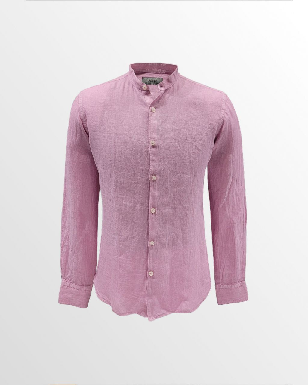 Ferrante Camicia Linen Band Collar Button Up in Pink