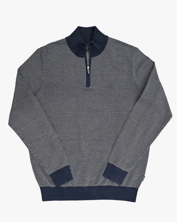 1/4 Zip Sweater in Tri-Colour Navy White Brown