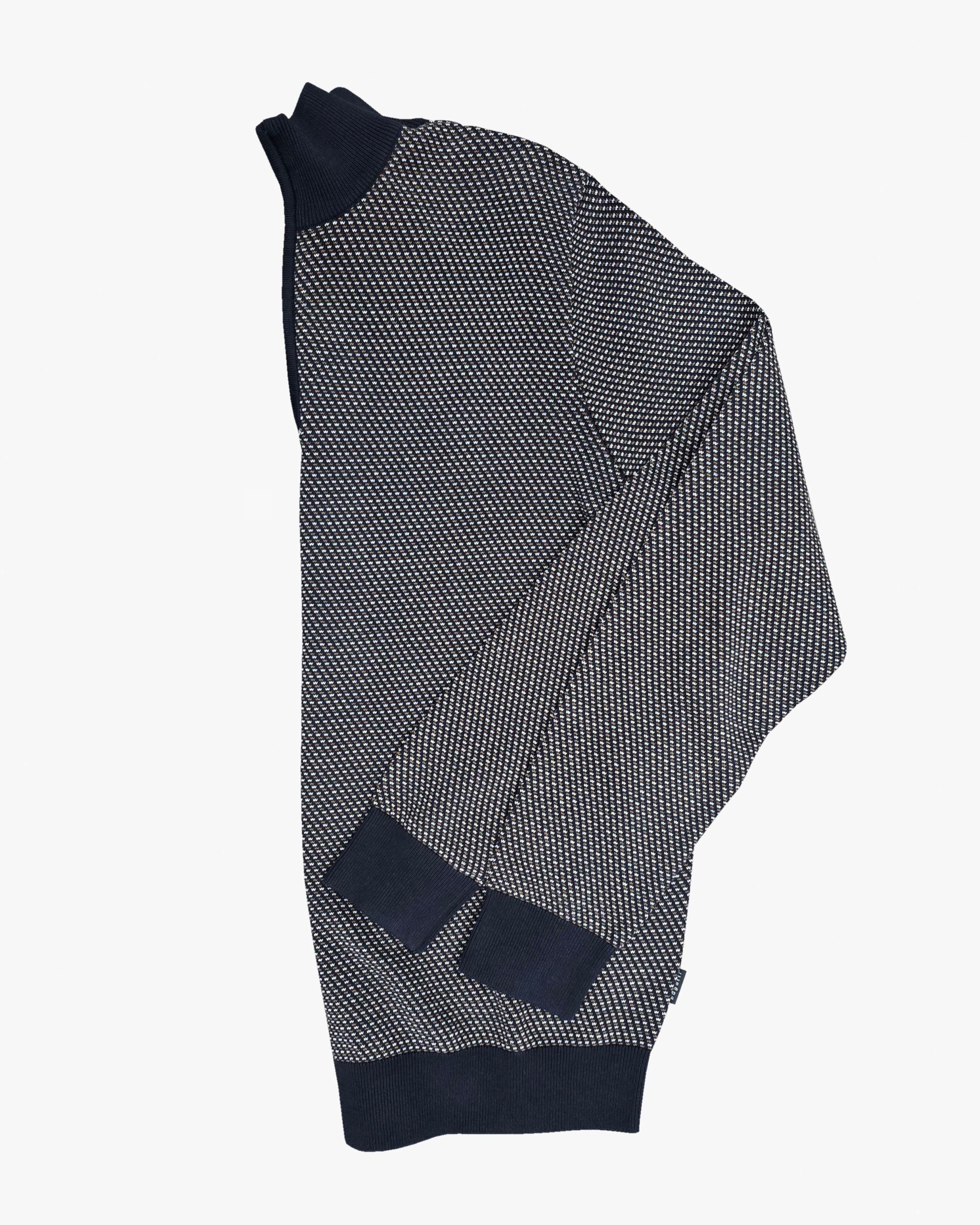 1/4 Zip Sweater in Tri-Colour Navy White Brown