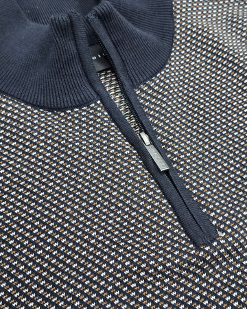 1/4 Zip Sweater in Tri-Colour Navy White Brown