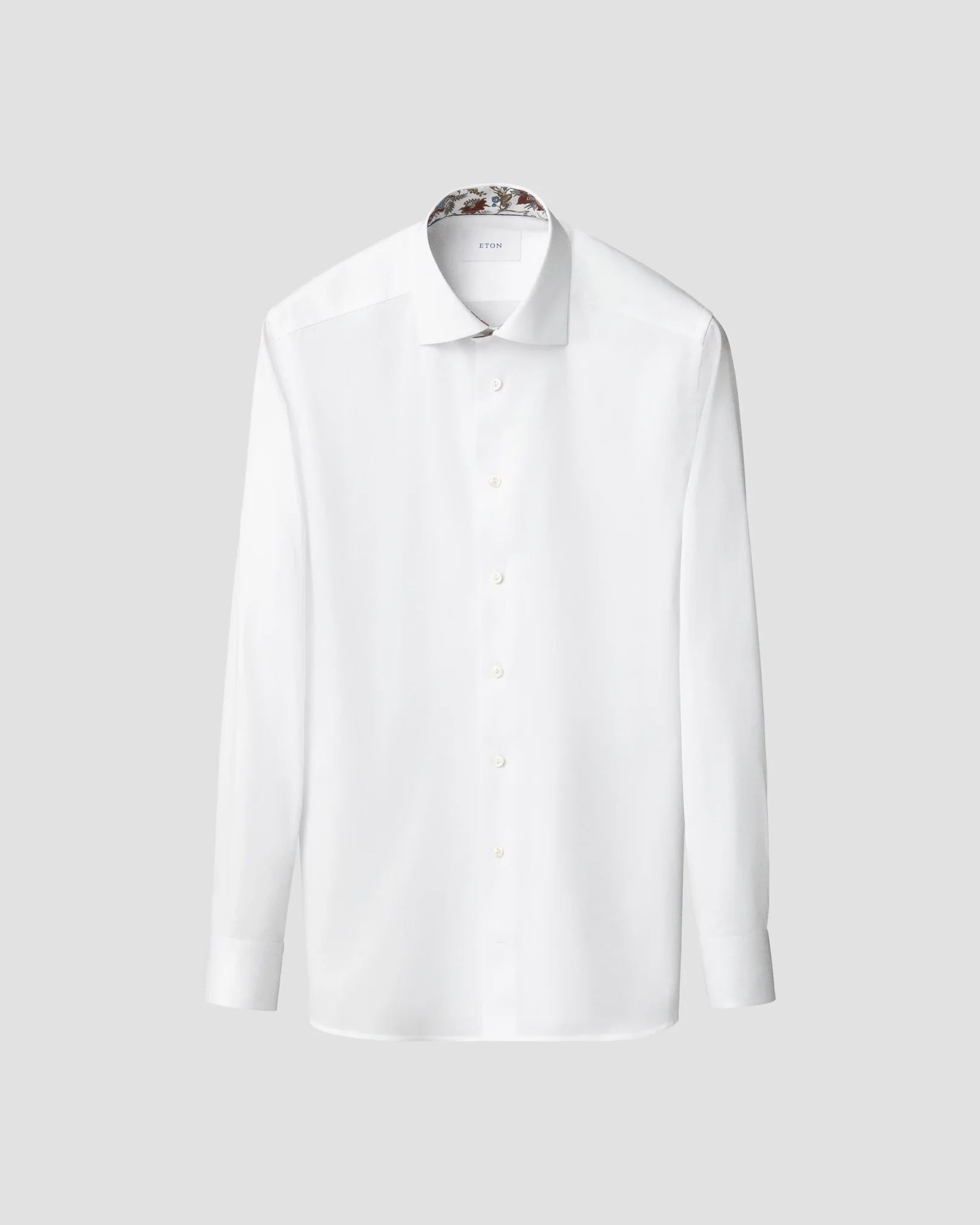 Signature Twill Dress Shirt in White with Feature Autumn Red Floral Contrast