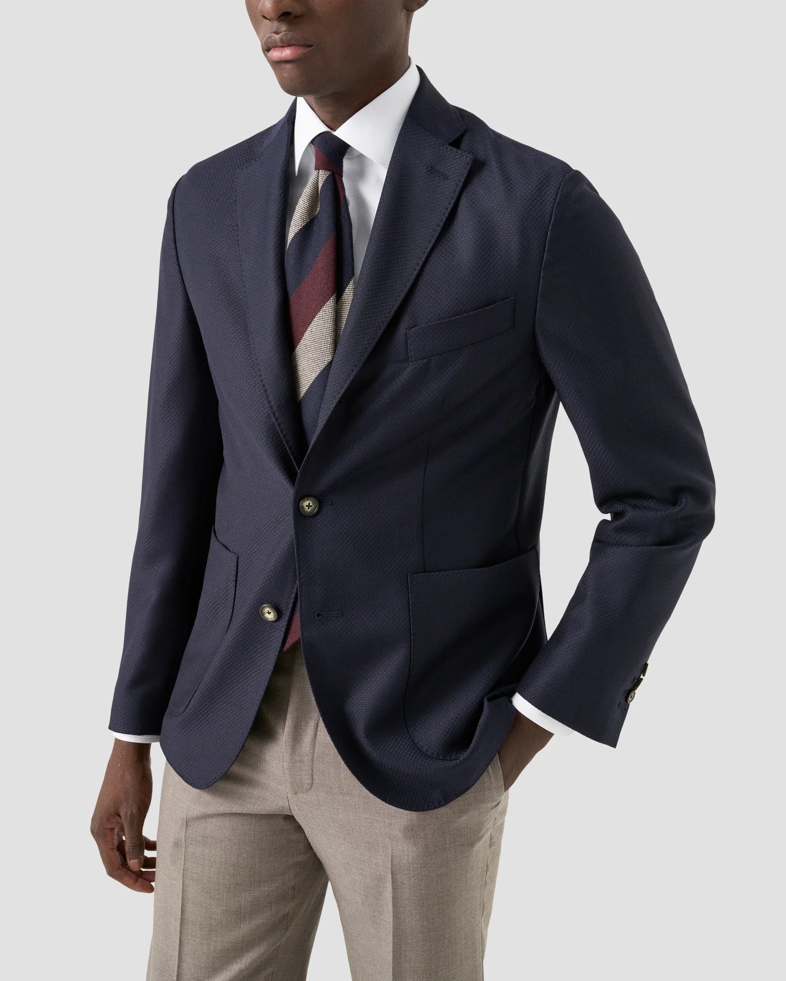 Signature Twill Dress Shirt in White with Feature Autumn Red Floral Contrast